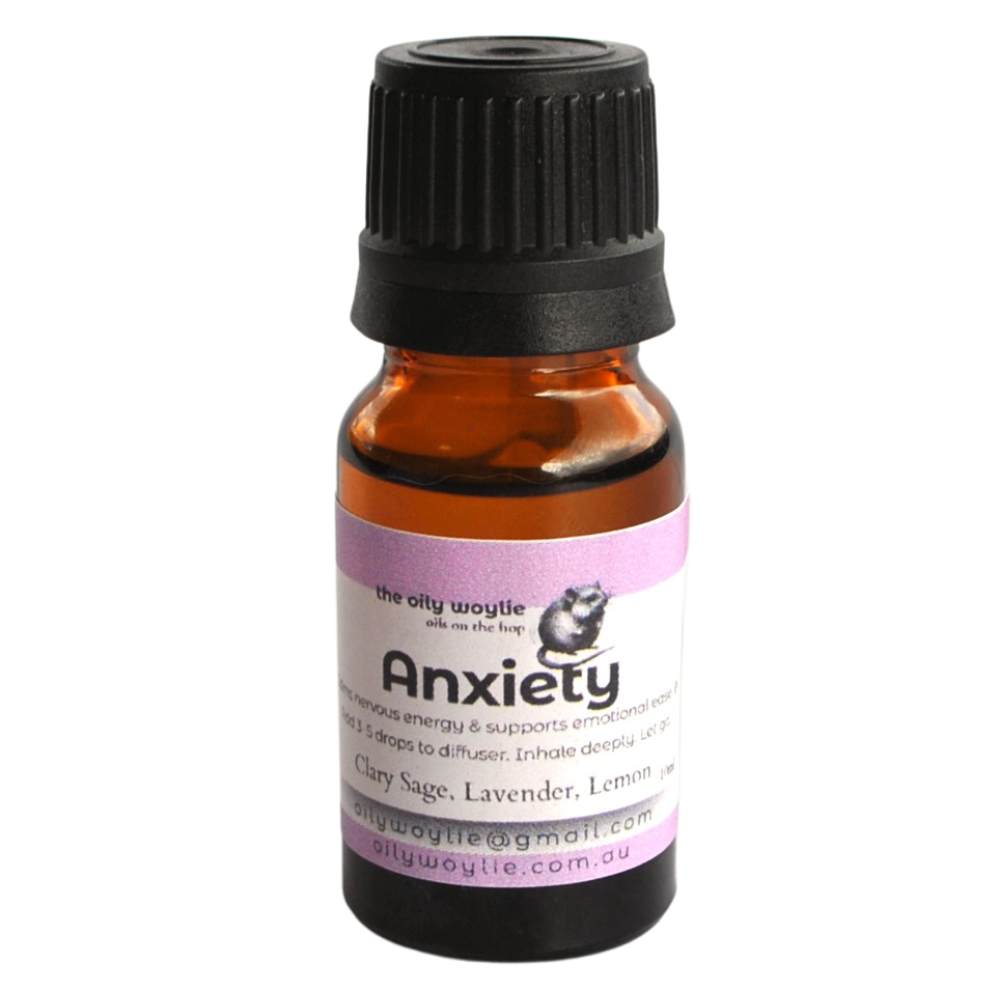 bottle of anxiety diffuser oil on a white background