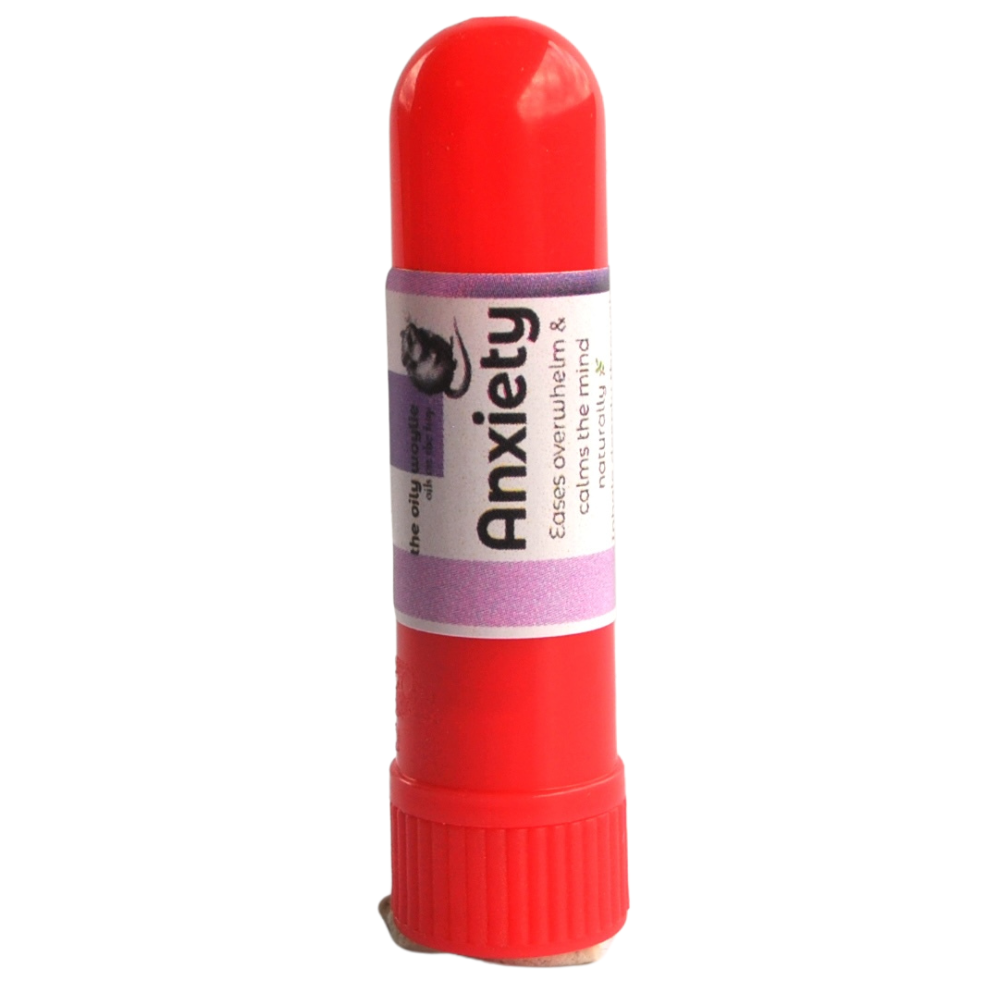 Red stick with a white label labeled 'Anxiety' on a white background