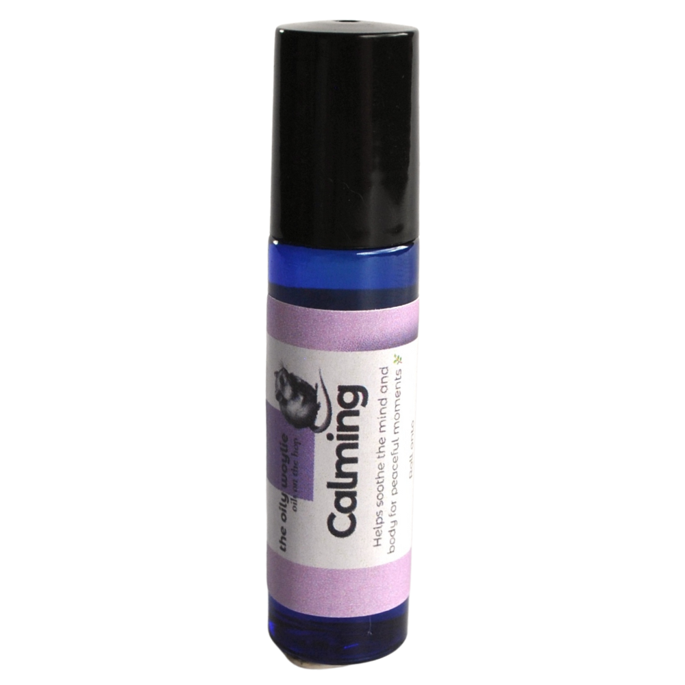 Roll-on bottle labeled 'Calming' on a white background