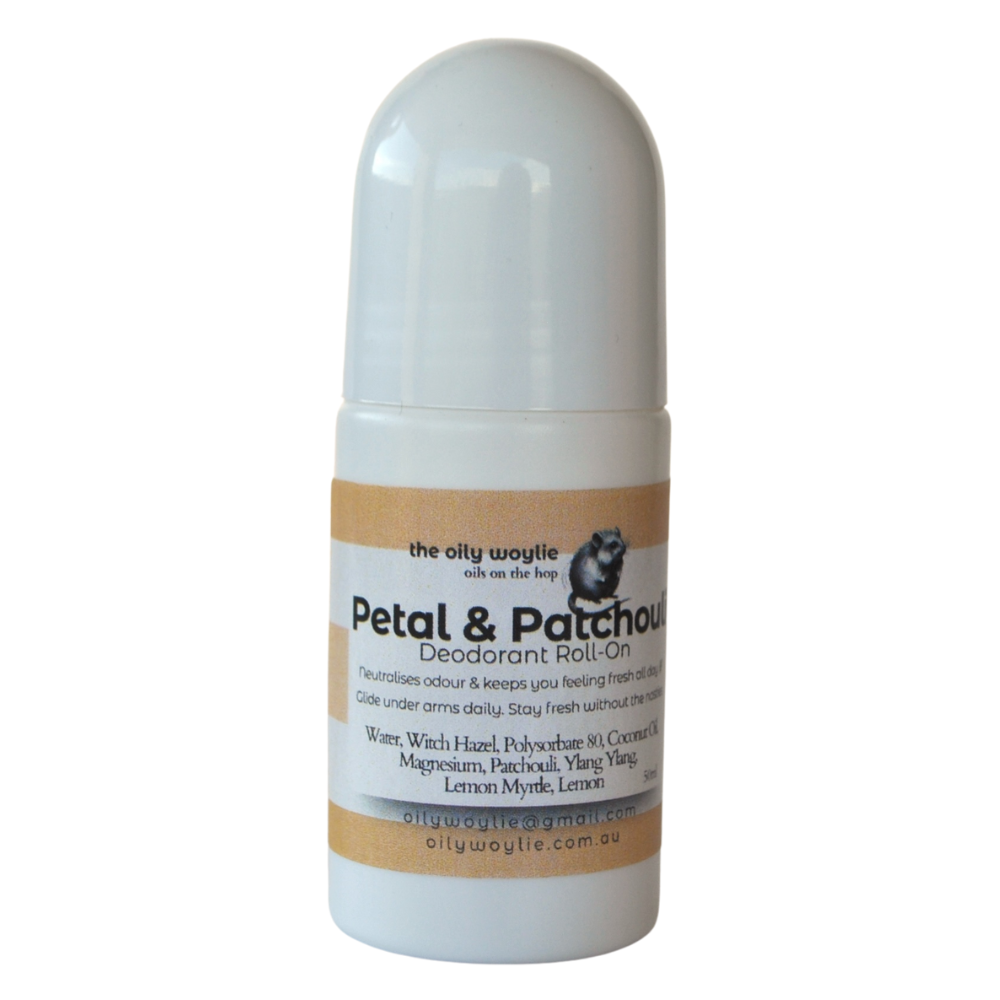 Natural deodorant with floral and earthy patchouli notes.
