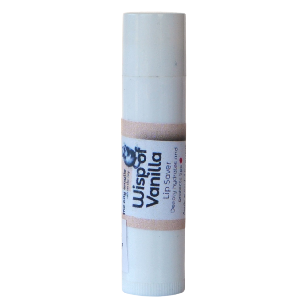 Vanilla-scented lip balm for moisturising and soothing lips.