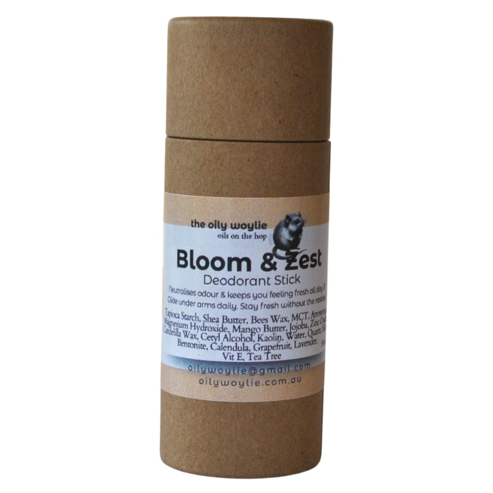 Natural deodorant stick with a floral citrus scent.