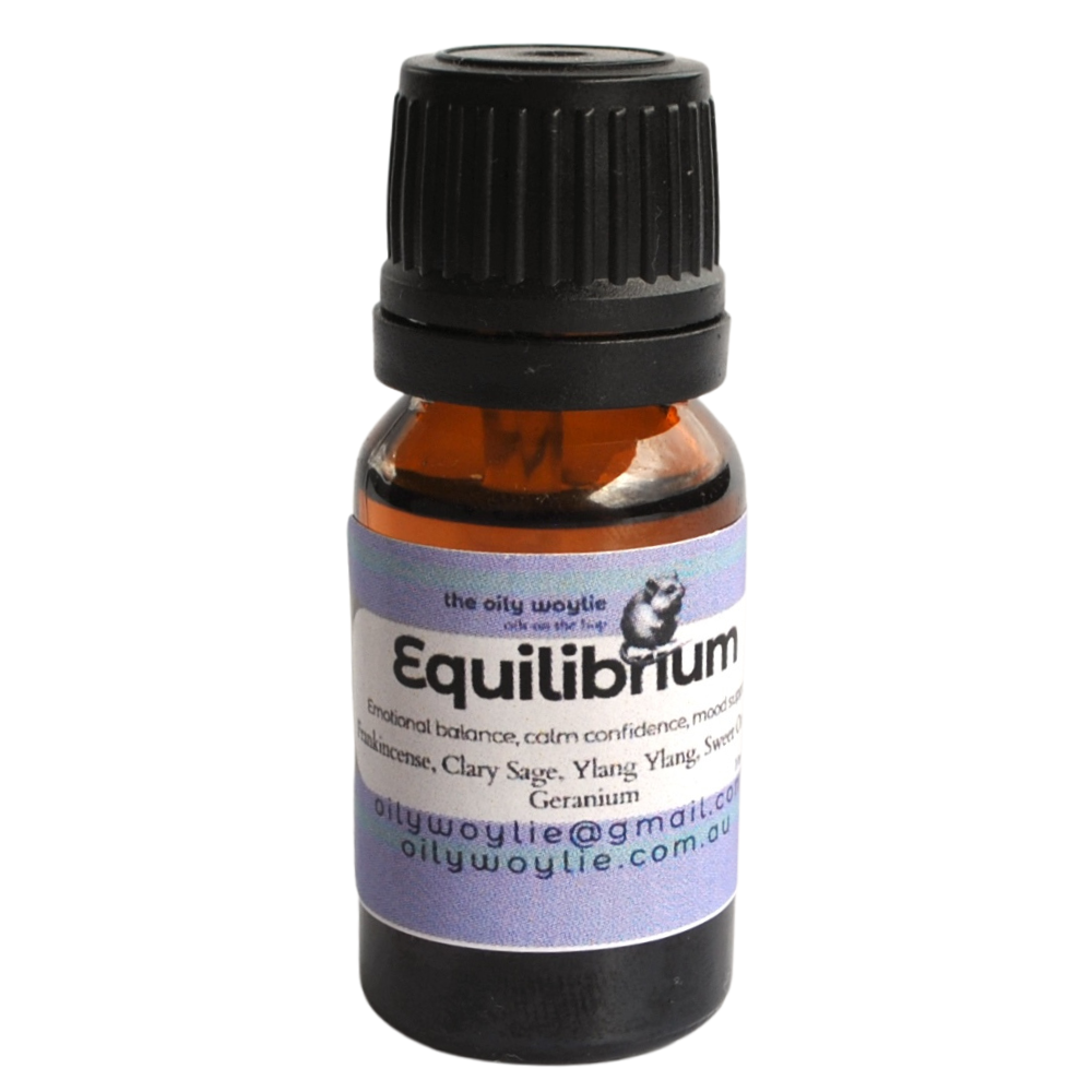 Small bottle labeled 'Equilibrium' with a black cap on a white background