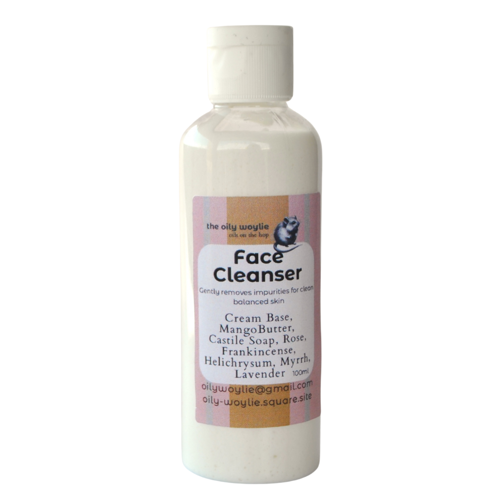 Bottle of natural face cleanser for gently removing impurities.