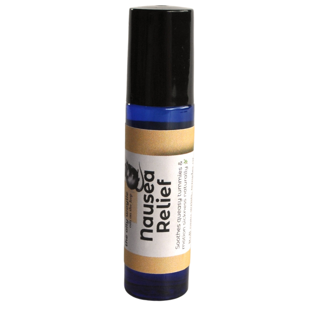 Aromatherapy roll-on blend designed to ease nausea and motion sickness.